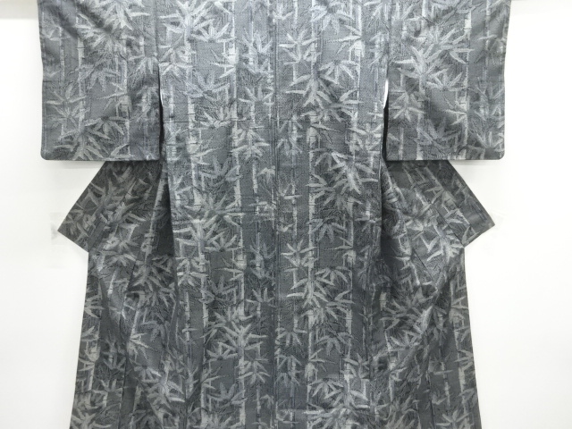 竹笹模様織り出し手織り紬着物